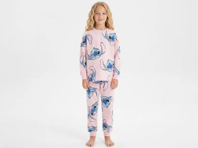 Toptan İSOBEL Stitch Desenli Kız Pijama Takım - Toptan Çocuk Giyim Beniz Kids