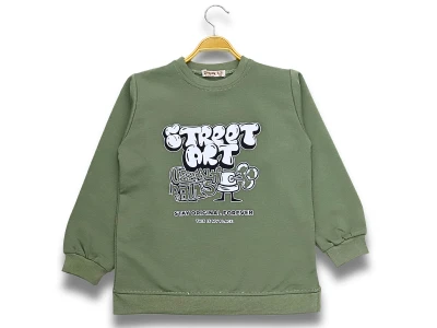 Toptan DIGIDIK KİDS Street Baskılı 2 İp Erkek Sweat  SUYEŞİLİ - Beniz Bebe