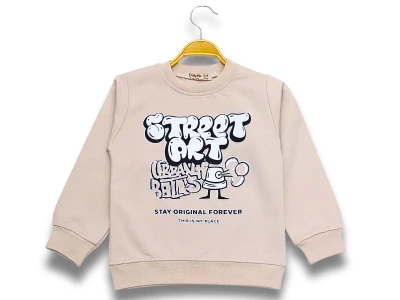 Toptan DIGIDIK KİDS Street Baskılı 2 İp Erkek Sweat  BEJ - Beniz Bebe