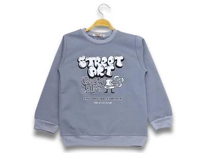 Toptan DIGIDIK KİDS Street Baskılı 2 İp Erkek Sweat  GRİ - Beniz Bebe