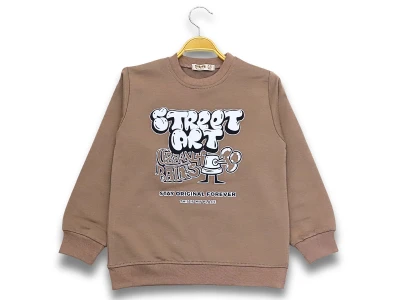 Toptan DIGIDIK KİDS Street Baskılı 2 İp Erkek Sweat  KAHVERENGİ - Beniz Bebe