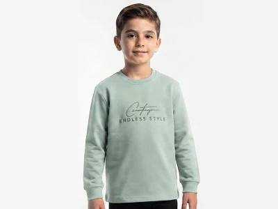 Toptan TANEM KİDS Style Baskılı Erkek Sweat  YEŞİL - Beniz Bebe