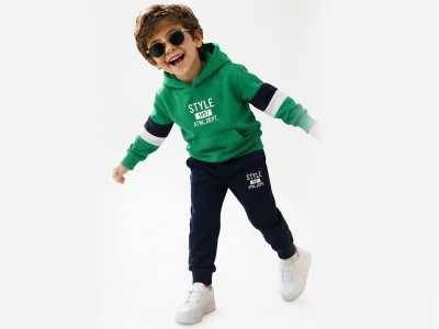 Toptan PALM LİFE Style Baskılı Kanguru Cepli Kapşonlu Erkek Takım  Green - Beniz Bebe