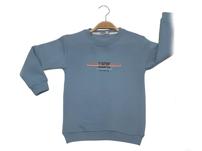 Toptan TANEM KİDS Style Baskılı Şardonlu 3 İp Erkek Sweat MAVİ - Beniz Bebe