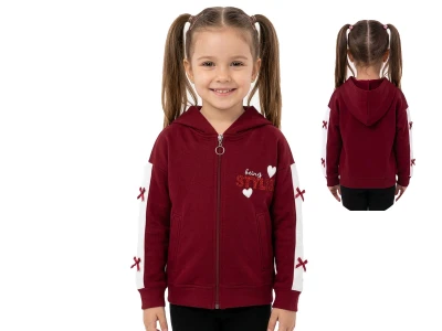 Toptan ROYA KİDS Stylis Baskılı Fermuarlı Kapşonlu 3 İp Şardonlu Kız Hırka - Toptan Çocuk Giyim Beniz Kids