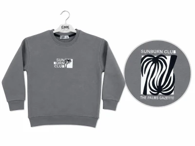 Toptan CMK Sun Baskılı 3 İp Şardonlu Erkek Sweat FÜME - Beniz Bebe