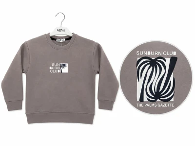 Toptan CMK Sun Baskılı 3 İp Şardonlu Erkek Sweat KAHVERENGİ - Beniz Bebe