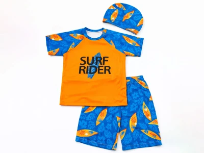 Surf Baskılı Boneli Üçlü Erkek Mayo Takım