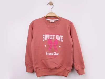 Toptan WENGE KİDS Sweet Baskılı Kız Sweat  GÜLKURUSU - Beniz Bebe