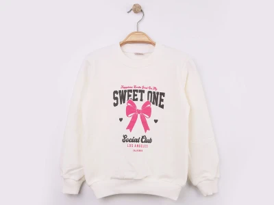 Toptan WENGE KİDS Sweet Baskılı Kız Sweat  BEYAZ - Beniz Bebe