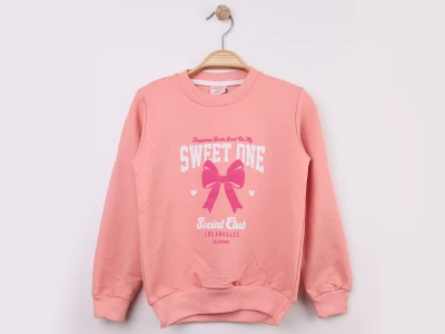 Toptan WENGE KİDS Sweet Baskılı Kız Sweat  PEMBE - Beniz Bebe