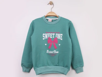 Toptan WENGE KİDS Sweet Baskılı Kız Sweat  SUYEŞİLİ - Beniz Bebe