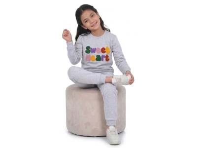 Toptan CMK Sweet Heart Nakışlı 3 İp Şardonlu Kız Takım  - Toptan Çocuk Giyim Beniz Kids