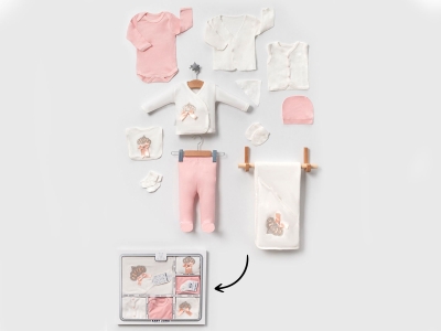Toptan BABY ZUHU Taç Nakışlı 10lu Unisex Hastane Çıkışı Zıbın Seti - Toptan Çocuk Giyim Beniz Kids