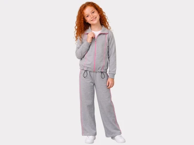 Toptan ROYA KİDS Taş Desenli Fermuarlı Kız Takım  AÇIKGRİ - Beniz Bebe