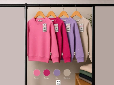 Toptan SFK TEKSTİL (İKRA) Taş Detaylı 2 İp Şardonsuz Kız Sweat   - Toptan Çocuk Giyim Beniz Kids
