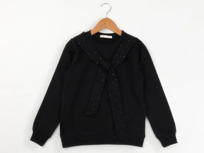 Toptan ENJOY BABY Taş Detaylı Bağlamalı 2 İp Şardonlu Kız Sweat - Toptan Çocuk Giyim Beniz Kids