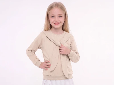 Toptan ENJOY BABY Taş Detaylı Bağlamalı 2 İp Şardonlu Kız Sweat - Toptan Çocuk Giyim Beniz Kids