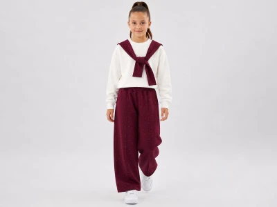 Toptan İNCİLAY Taş Detaylı Bağlamalı 3 İp Kız Üçlü Takım  - Toptan Çocuk Giyim Beniz Kids