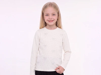 Toptan ENJOY BABY Taş Detaylı Fiyonk Baskılı 2 İp Şardonlu Kız Sweat  BEYAZ - Beniz Bebe