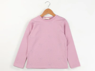 Toptan ENJOY BABY Taş Detaylı Fiyonk Baskılı 2 İp Şardonlu Kız Sweat  GÜLKURUSU - Beniz Bebe