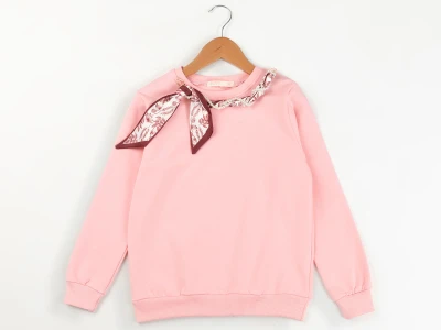 Toptan ENJOY BABY Taş Detaylı Fularlı 2 İp Şardonlu Kız Sweat  AÇIKPEMBE - Beniz Bebe