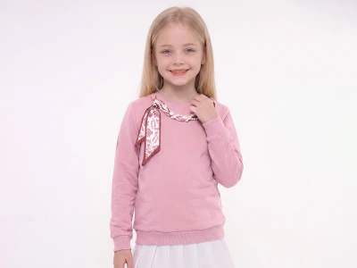 Toptan ENJOY BABY Taş Detaylı Fularlı 2 İp Şardonlu Kız Sweat  - Toptan Çocuk Giyim Beniz Kids