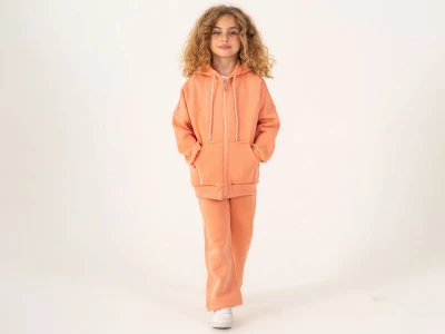 Toptan LUMİİ Taş Detaylı Hırkalı 3 İp Şardonlu Kız Takım  - Toptan Çocuk Giyim Beniz Kids