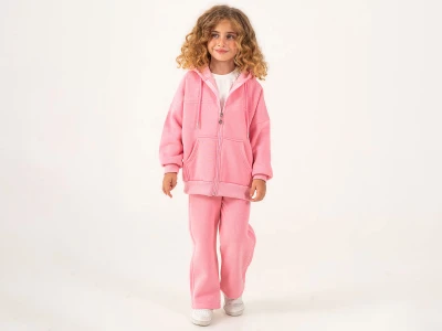 Toptan LUMİİ Taş Detaylı Hırkalı 3 İp Şardonlu Kız Takım  - Toptan Çocuk Giyim Beniz Kids
