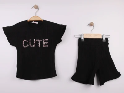 Taşlı Cute Baskılı Kız Takım 