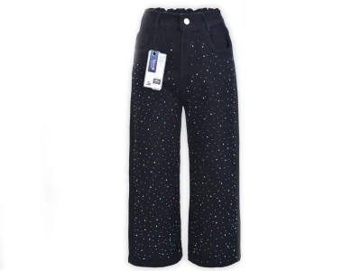Taşlı Geniş Paça Kız Kot Pantolon