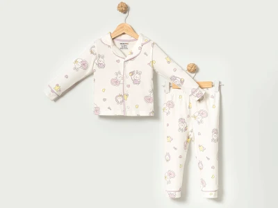 Tavşan Baskılı Kız Bebe Pijama Takım