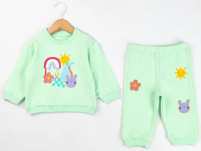 Toptan COMİX Tavşan Baskılı Kız Bebe Takım  - Toptan Çocuk Giyim Beniz Kids