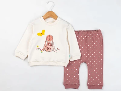 Toptan COMİX Tavşan Baskılı Kız Bebe Takım - Toptan Çocuk Giyim Beniz Kids