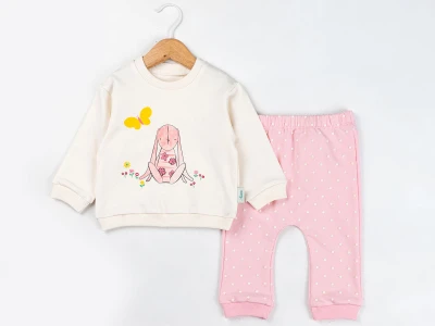 Toptan COMİX Tavşan Baskılı Kız Bebe Takım Розовый - Beniz Bebe