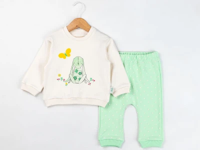 Toptan COMİX Tavşan Baskılı Kız Bebe Takım ФИСТАШКОВЫЙ ЗЕЛЕНЫЙ - Beniz Bebe