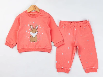 Toptan COMİX Tavşan Baskılı Kız Bebek Takım PEMBE - Beniz Bebe