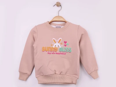 Toptan WENGE KİDS Tavşan Baskılı Kız Sweat - Toptan Çocuk Giyim Beniz Kids