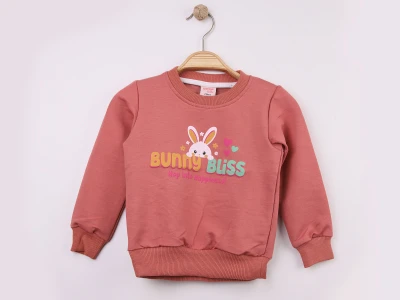 Toptan WENGE KİDS Tavşan Baskılı Kız Sweat GÜLKURUSU - Beniz Bebe