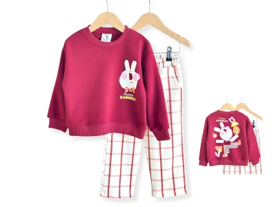 Toptan UNİCORN Tavşan Baskılı Şardonsuz 3 İp Kız Takım - Toptan Çocuk Giyim Beniz Kids