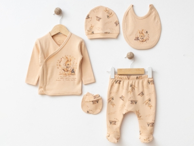 Tavşan Baskılı Unisex Yenidoğan 5li Set