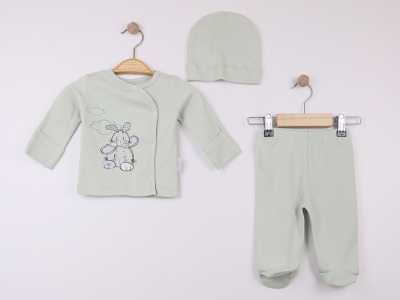 Tavşan  Baskılı Yeni Doğan Kız Bebe 3lü Set
