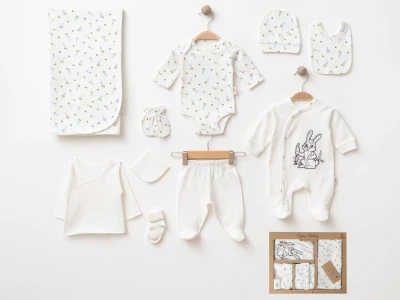 Toptan COŞAY BABY Tavşan Desenli Erkek Bebe Hastane Çıkışı 10'lu Set - Toptan Çocuk Giyim Beniz Kids
