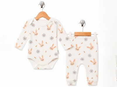 Toptan SÜPERMİNİ  Tavşan Desenli Erkek Bebe Takım - Toptan Çocuk Giyim Beniz Kids