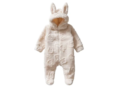 Toptan MİNİ BARAY Tavşan Desenli Welsoft Bebek Tulum KREM - Beniz Bebe