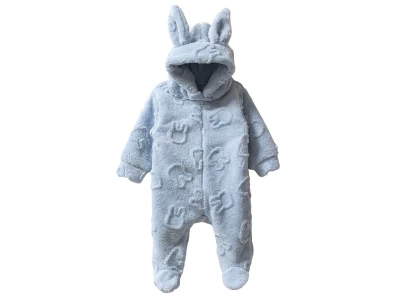 Toptan MİNİ BARAY Tavşan Desenli Welsoft Bebek Tulum MAVİ - Beniz Bebe