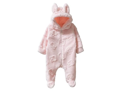 Toptan MİNİ BARAY Tavşan Desenli Welsoft Bebek Tulum PEMBE - Beniz Bebe