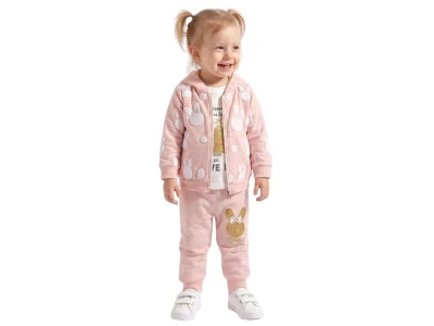 Toptan MİNİTİX Tavşan Detay Kız Bebek 3'lü Takım - Toptan Çocuk Giyim Beniz Kids
