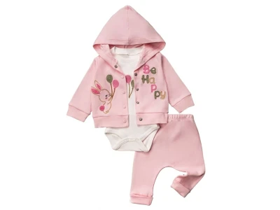 Toptan HOPY BABY Tavşan Detay Kız Bebek 3'lü Takım - Toptan Çocuk Giyim Beniz Kids