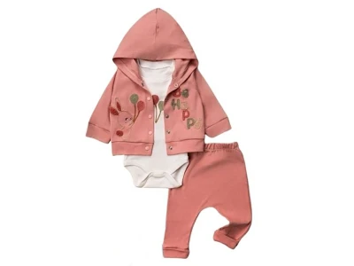 Toptan HOPY BABY Tavşan Detay Kız Bebek 3'lü Takım NARÇİÇEĞİ - Beniz Bebe